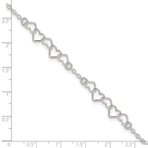 Sterling Silver 9inch Polished Fancy Heart Link Anklet