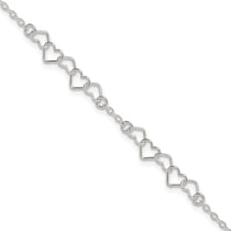 Sterling Silver 9inch Polished Fancy Heart Link Anklet