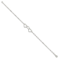 Sterling Silver 9inch Solid Polished Fancy Heart Link Anklet