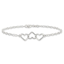 Sterling Silver 9inch Solid Polished Fancy Heart Link Anklet