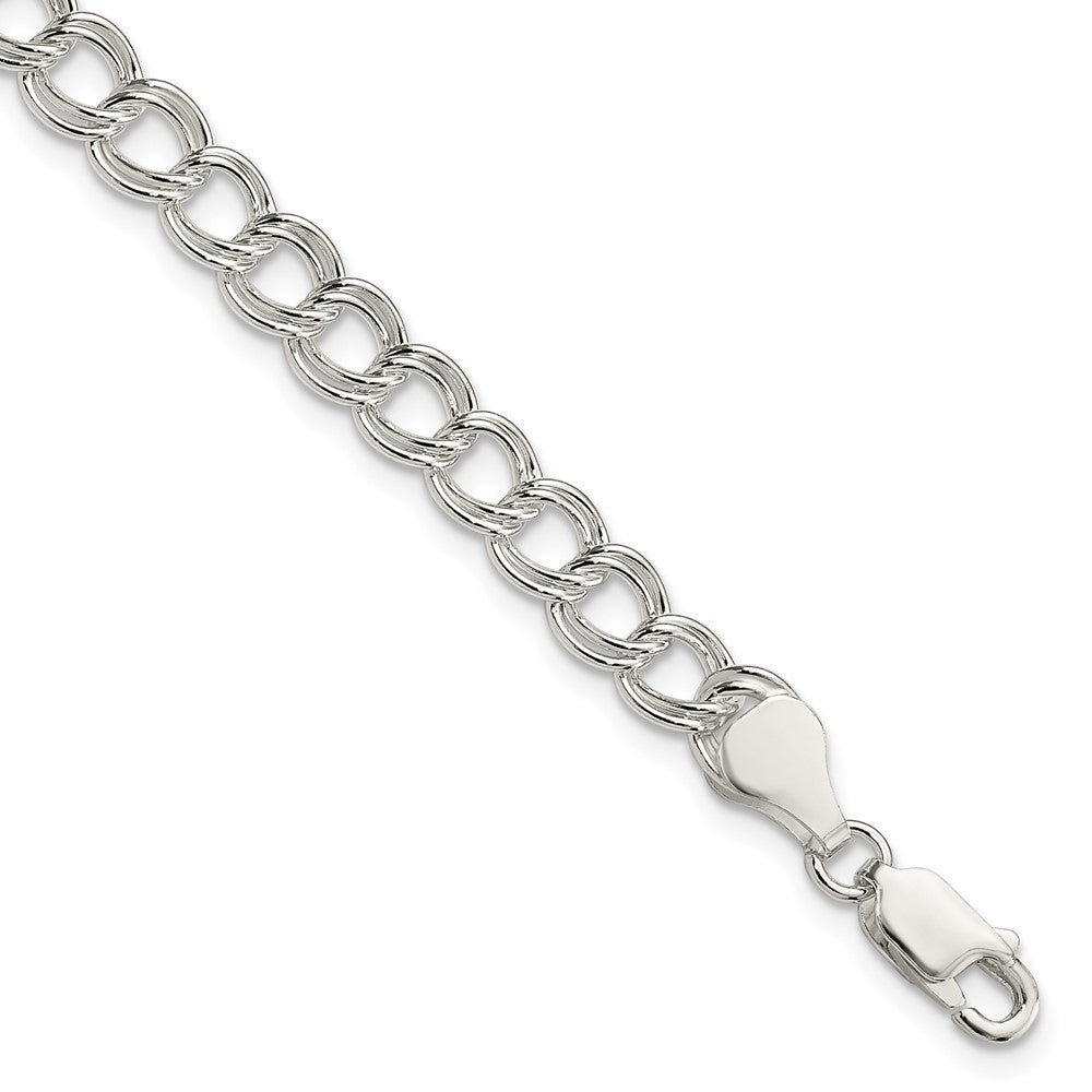 Italian Crafted Solid Sterling Silver 6mm Double Link Charm Bracelet - Hypoallergenic Sterling Silver Bracelets for Women - Stackable Trendy Jewelry G