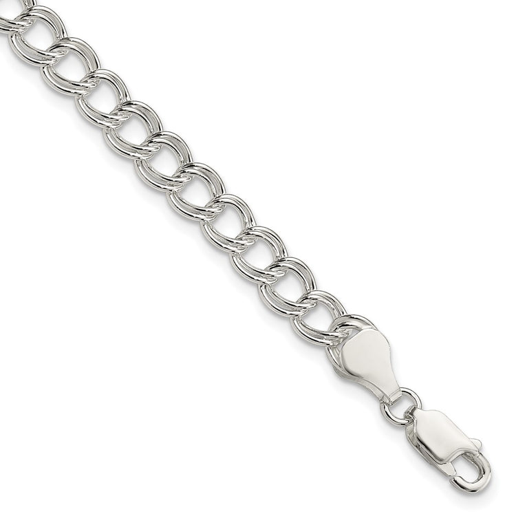 Italian Crafted Solid Sterling Silver 6mm Double Link Charm Bracelet - Hypoallergenic Sterling Silver Bracelets for Women - Stackable Trendy Jewelry G