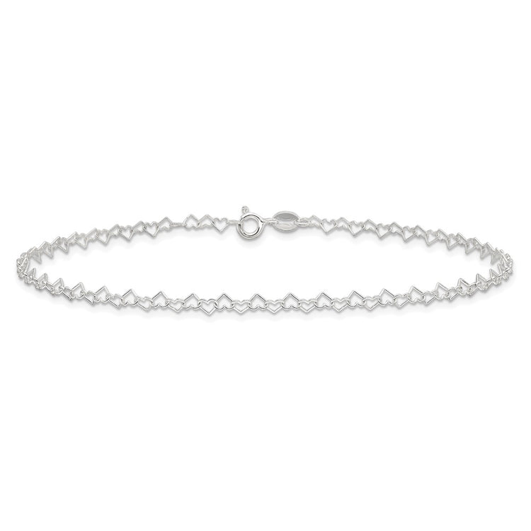 Sterling Silver 0.5mm Fancy Heart Link Anklet