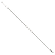 Sterling Silver Three Hearts 8 inch Plus 1 inch Extender - Total 9 inch Anklet