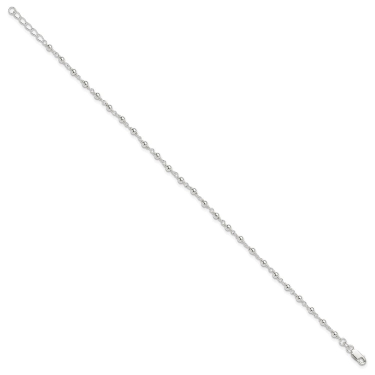 Sterling Silver Beaded 9 inch Plus 1 inch Extender - Total 10 inch Anklet