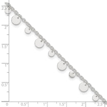 Sterling Silver Circle Disc 9 inch Plus 1 inch Extender - Total 10 inch Anklet