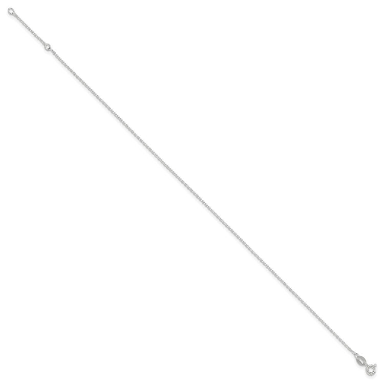 Sterling Silver 1mm Cable Chain 9 inch Plus 1 inch Extender - Total 10 inch Anklet