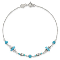 Sterling Silver Antiqued Turquoise Beaded Anklet