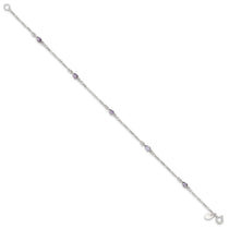 Sterling Silver Purple Glass Anklet