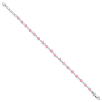 Sterling Silver Pink Glass Bead with Heart Dangle 8 inch Plus 1 inch Extender - Total 9 inch Anklet
