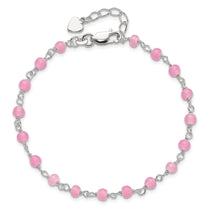 Sterling Silver Pink Glass Bead with Heart Dangle 8 inch Plus 1 inch Extender - Total 9 inch Anklet