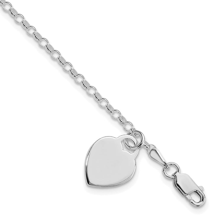 Solid Sterling Silver Heart Charm Bracelet - Hypoallergenic Sterling Silver Bracelets for Women - Size 7.25 Inch - Stackable Trendy Jewelry Gift
