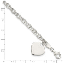 Sterling Silver 1.5mm Engraveable Heart Charm Bracelet