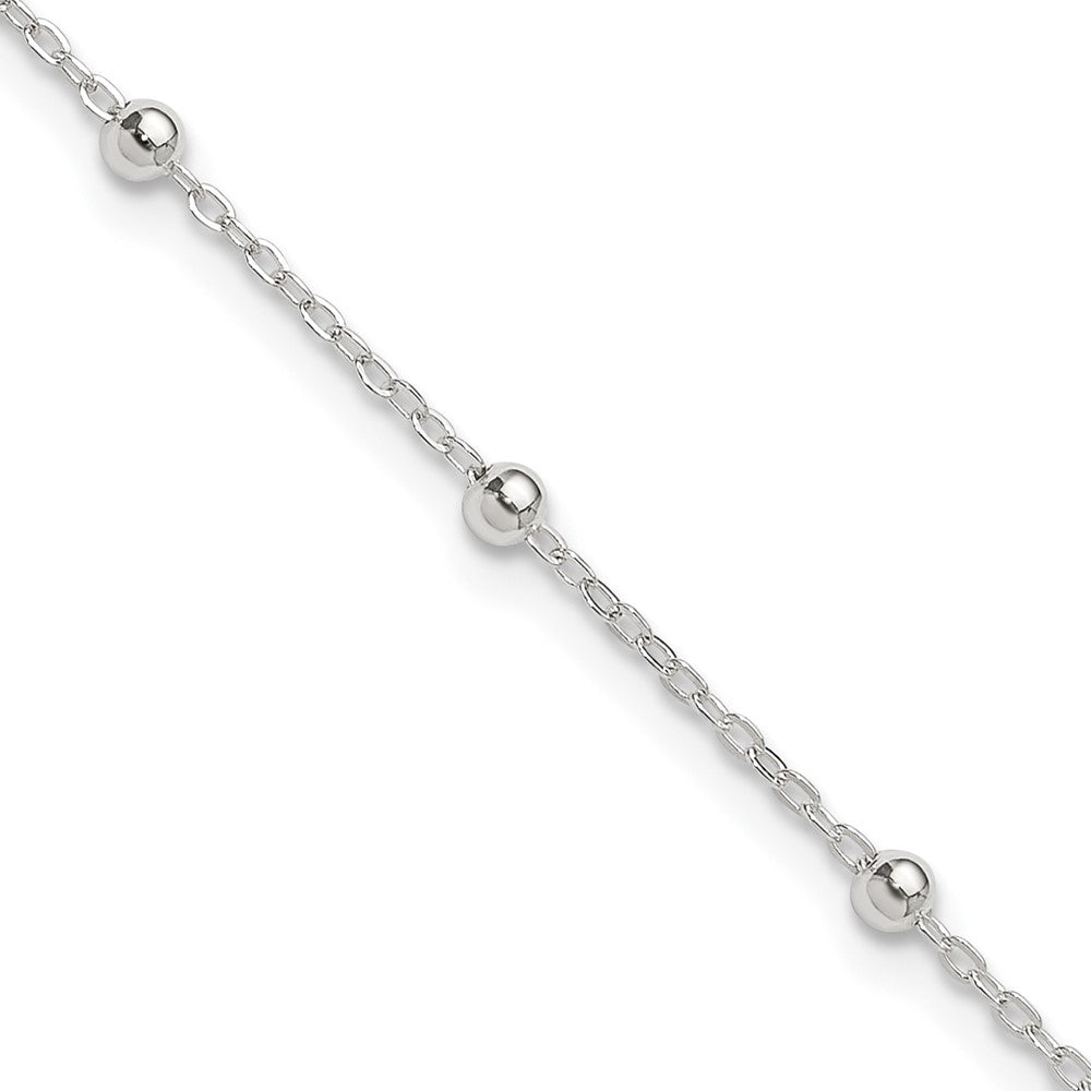 Sterling Silver 1mm Beaded Chain 9 inch Plus 1 inch Extender - Total 10 inch Anklet