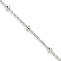 Sterling Silver 1mm Beaded Chain 9 inch Plus 1 inch Extender - Total 10 inch Anklet