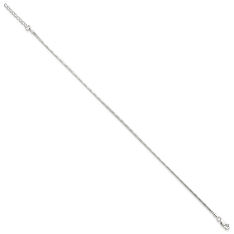 Sterling Silver 1.5mm Round Snake Chain 9 inch Plus 1 inch Extender - Total 10 inch Anklet
