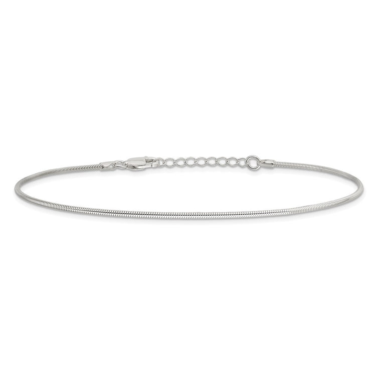 Sterling Silver 1.5mm Round Snake Chain 9 inch Plus 1 inch Extender - Total 10 inch Anklet