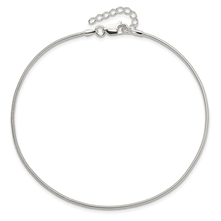 Sterling Silver 1.5mm Round Snake Chain 9 inch Plus 1 inch Extender - Total 10 inch Anklet