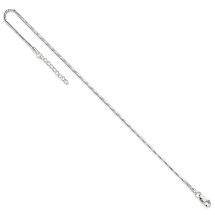 Sterling Silver 1.5mm Round Snake Chain 9 inch Plus 1 inch Extender - Total 10 inch Anklet