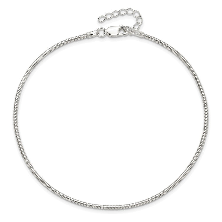 Sterling Silver 1.5mm Round Snake Chain 9 inch Plus 1 inch Extender - Total 10 inch Anklet