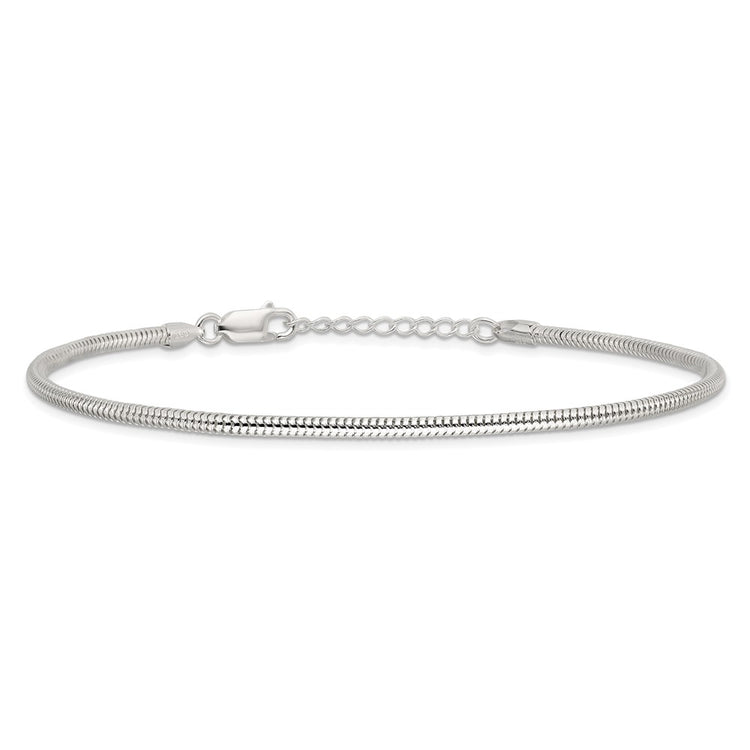Sterling Silver 2.5mm Snake Chain 9 inch Plus 1 inch Extender - Total 10 inch Anklet