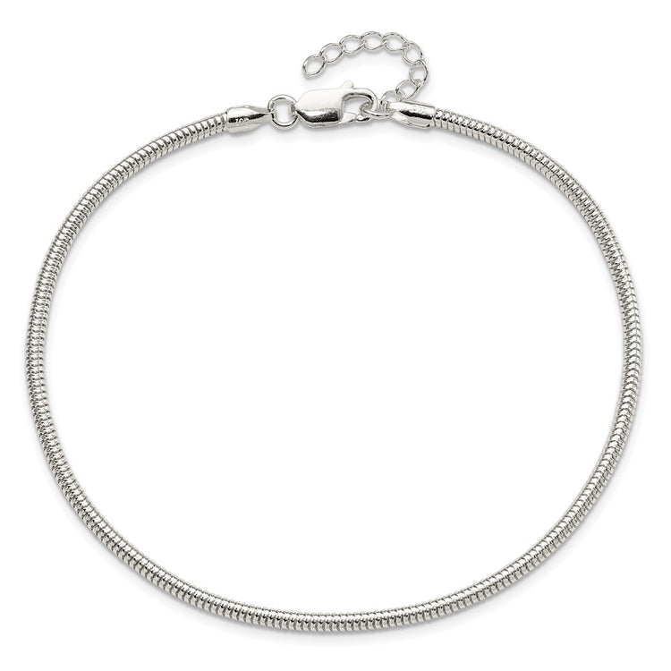 Sterling Silver 2.5mm Snake Chain 9 inch Plus 1 inch Extender - Total 10 inch Anklet
