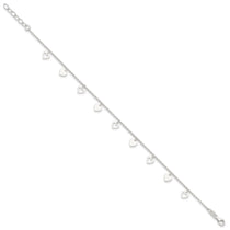 Sterling Silver Double Heart 9 inch Plus 1 inch Extender - Total 10 inch Anklet