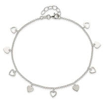 Sterling Silver Double Heart 9 inch Plus 1 inch Extender - Total 10 inch Anklet