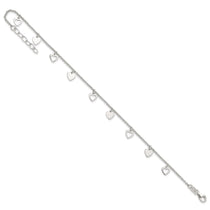 Sterling Silver Double Heart 9 inch Plus 1 inch Extender - Total 10 inch Anklet