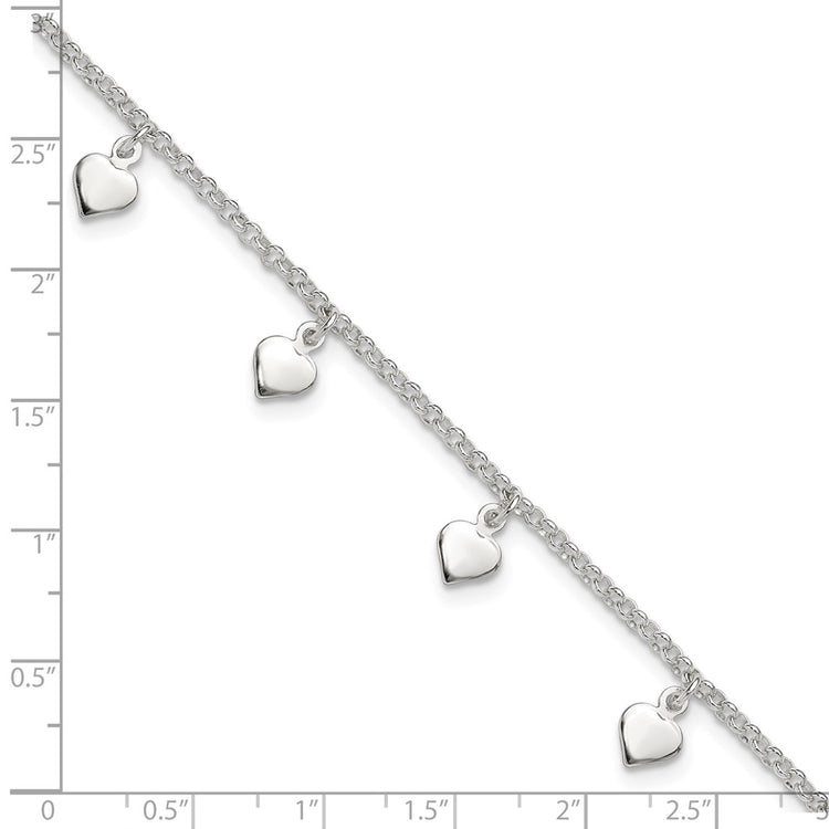 Sterling Silver Polished Hearts Anklet