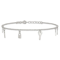 Sterling Silver Lock and Key 9 inch Plus 1 inch Extender - Total 10 inch Anklet