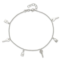 Sterling Silver Lock and Key 9 inch Plus 1 inch Extender - Total 10 inch Anklet