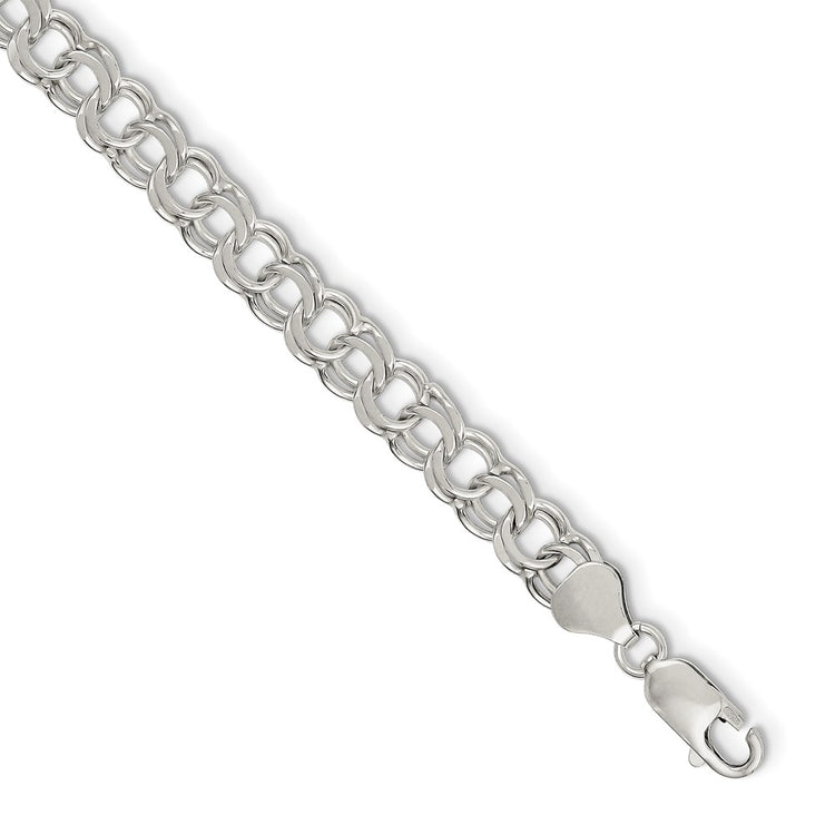 Sterling Silver 7.6MM Double Link Charm Bracelet Womens Available in 7-8 Inch Lengths