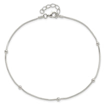 Sterling Silver Beads 5-Station 9 inch Plus 1.5 inch Extender - Total 10.5 inch Anklet