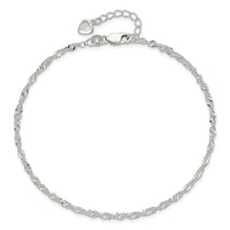 Sterling Silver 3mm Singapore Chain 8 inch Plus 1 inch Extender - Total 9 inch Anklet