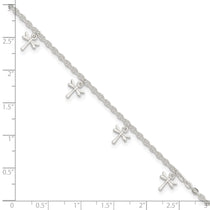 Sterling Silver Dragonfly Charms 9 inch Plus 1 inch Extender - Total 10 inch Anklet