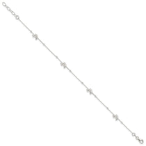Sterling Silver Dolphins and Beads 4-Station 9 inch Plus 1 inch Extender - Total 10 inch Anklet