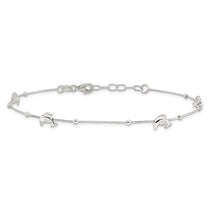 Sterling Silver Dolphins and Beads 4-Station 9 inch Plus 1 inch Extender - Total 10 inch Anklet