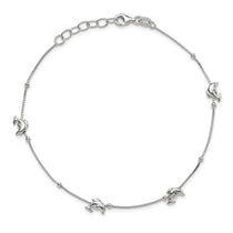 Sterling Silver Dolphins and Beads 4-Station 9 inch Plus 1 inch Extender - Total 10 inch Anklet