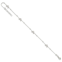 Sterling Silver Dolphins and Beads 4-Station 9 inch Plus 1 inch Extender - Total 10 inch Anklet
