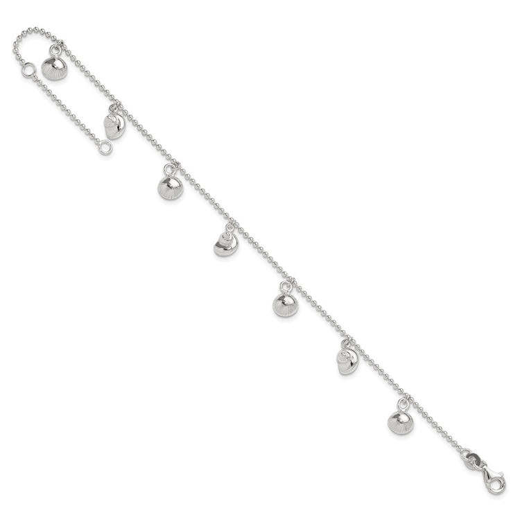 Sterling Silver Sea Shells 8 inch Plus 1 inch Extender - Total 9 inch Anklet