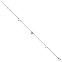 Sterling Silver Rhodium-plated CZ Heart 9 inch Plus 1 inch Extender - Total 10 inch Anklet