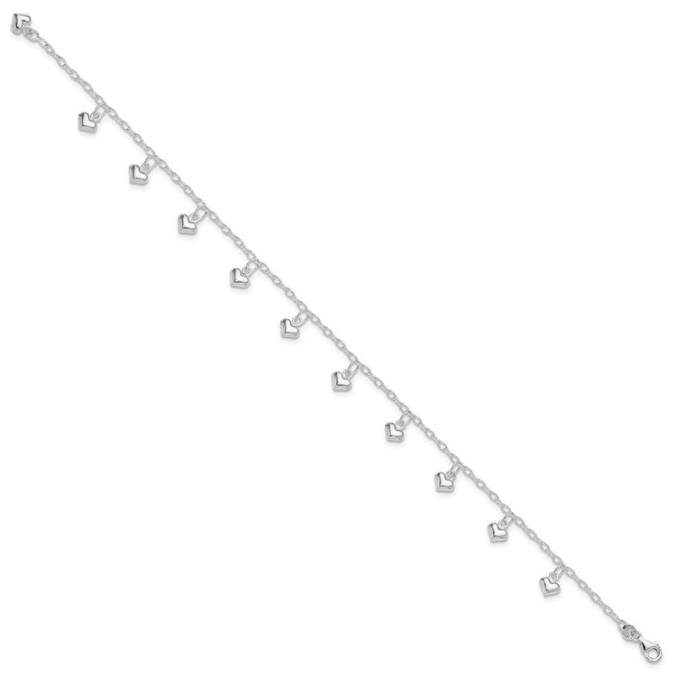 Sterling Silver Polished Puffed Heart Anklet