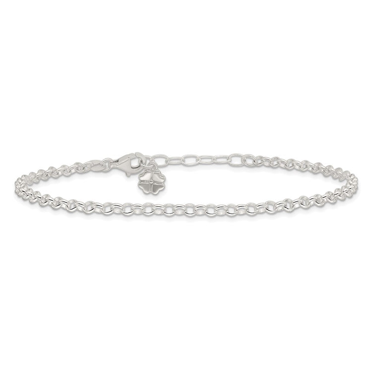 Sterling Silver Clover Dangle 9 inch Plus 1 inch Extender - Total 10 inch Anklet