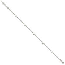 Sterling Silver Hearts 5-Station 9 inch Plus 1 inch Extender - Total 10 inch Anklet