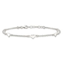 Sterling Silver Hearts 5-Station 9 inch Plus 1 inch Extender - Total 10 inch Anklet