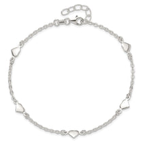 Sterling Silver Hearts 5-Station 9 inch Plus 1 inch Extender - Total 10 inch Anklet