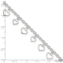 Sterling Silver Heart Charms 8 inch Plus 1 inch Extender - Total 9 inch Anklet