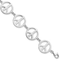 Sterling Silver Rhodium-plated 7.25in Peace Symbol Bracelet