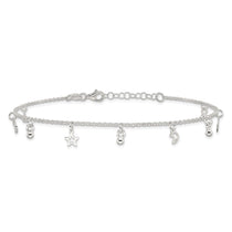 Sterling Silver Star and Moon 9 inch Plus 1 inch Extender - Total 10 inch Anklet
